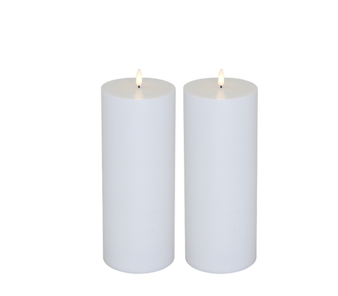 Store LED bloklys udendørs hvide 2 pk. med fjernbetjening.