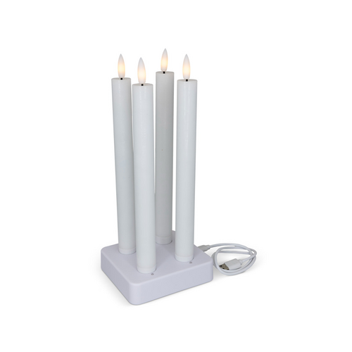 Opladelig LED stagelys / kronelys hvid med oplader. 4 stk.
