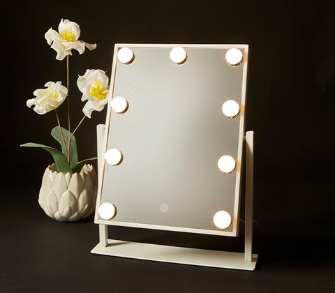 Makeup spejl med 9 pærer hvid