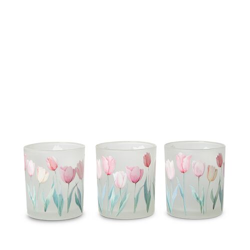 Fyrfadsstage sæt 3 stk. med tulipan glas 