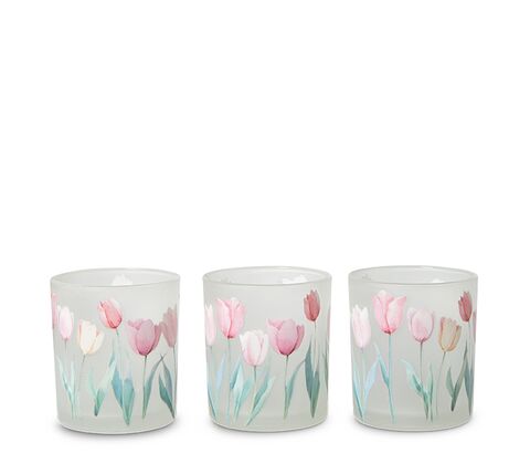 Fyrfadsstage sæt 3 stk. med tulipan glas 