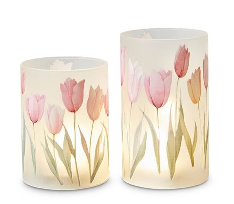 Glaslysestager med 10 LED sæt af 2 stk.