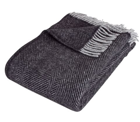Night & Day Herringbone uldplaid sort 130x200 cm
