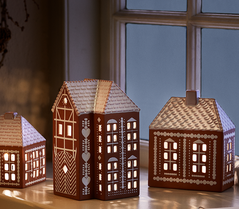 Kähler Gingerbread lyshus højhus brun H 17 cm