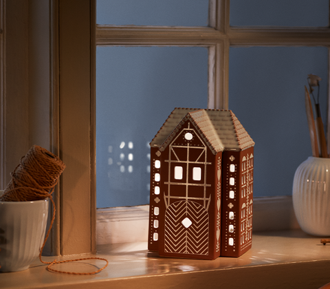 Kähler Gingerbread lyshus højhus brun H 17 cm