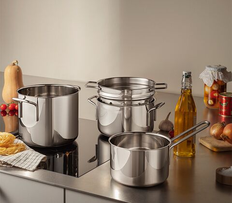 Eva Trio Recycled Stainless Steel grydesæt inklusiv pastaindsats 4 dele