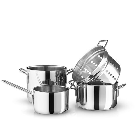 Eva Trio Recycled Stainless Steel grydesæt inklusiv pastaindsats 4 dele