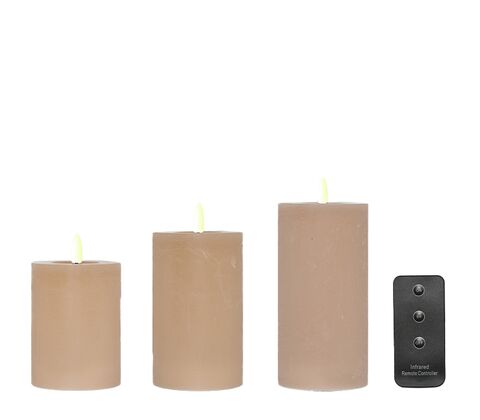 ENJOY LED bloklys 3-pak Ø7,5 cm sand