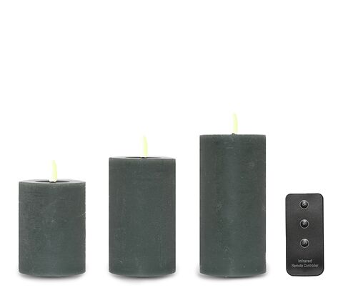 ENJOY LED bloklys 3-pak Ø7,5 cm grøn