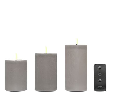 ENJOY LED bloklys 3-pak Ø7,5 cm grå