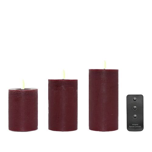 Enjoy LED bloklys med fjernbetjening bordeaux 3 stk Ø7,5 cm