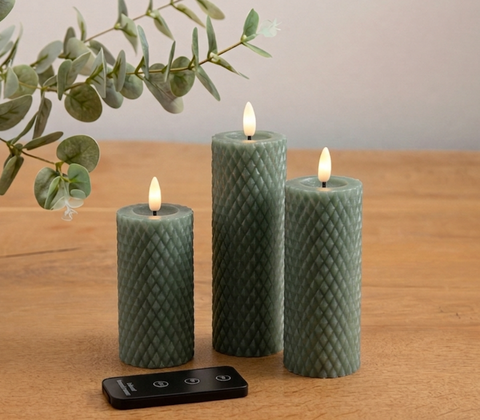 Enjoy Harlekin LED bloklys grøn Ø 5,8 cm 3 stk.