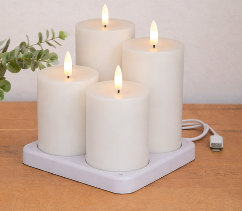 Enjoy LED bloklys genopladelig hvid Ø 7,5 cm 4 stk.