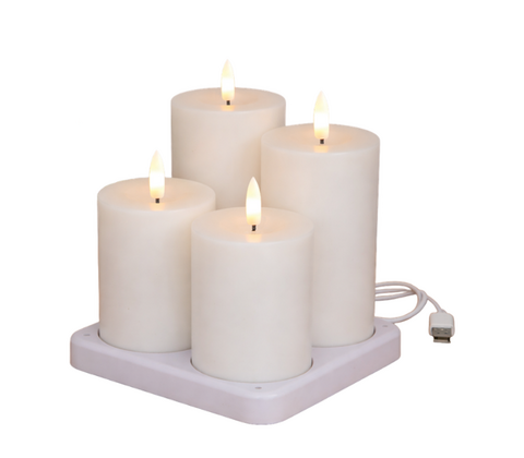 Enjoy LED bloklys genopladelig hvid Ø 7,5 cm 4 stk.