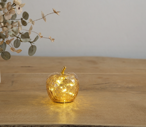 Enjoy LED glas æble guldfarvet 12 cm