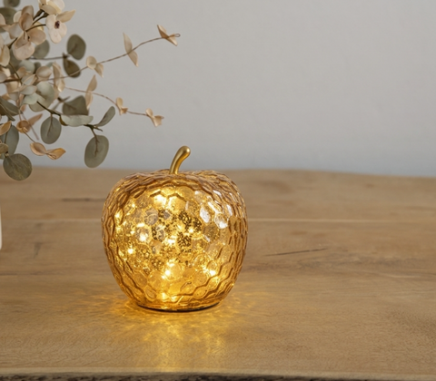 Enjoy LED glas æble guld H 17 cm