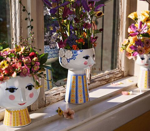 Bjørn Wiinblad Eva vase blå og gul 18,5 cm