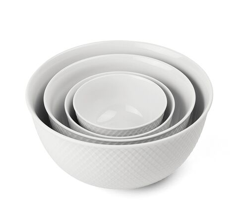 Lyngby Porcelæn Rhombe skålesæt hvid 4 stk.