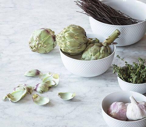 Lyngby Porcelæn Rhombe skålesæt hvid 4 stk.