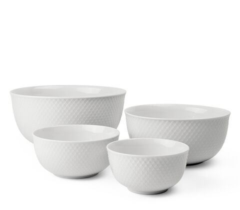 Lyngby Porcelæn Rhombe skålesæt hvid 4 stk.