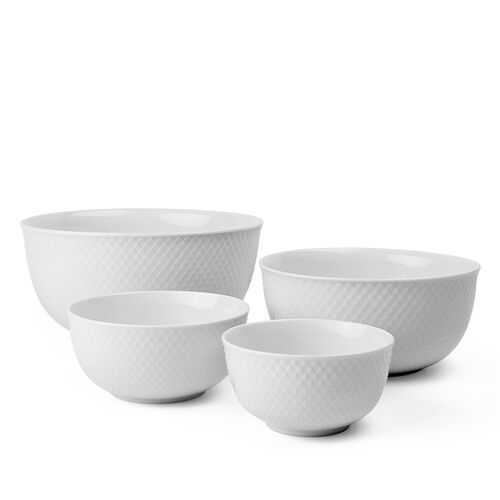Lyngby Porcelæn Rhombe skålesæt hvid 4 stk.