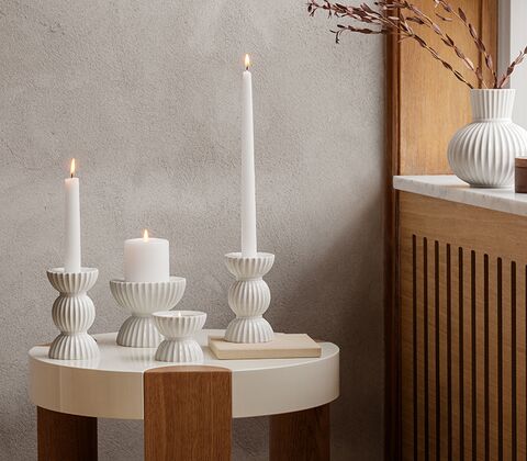 Lyngby Porcelæn Tura lysstage bloklys hvid Ø15,5 cm