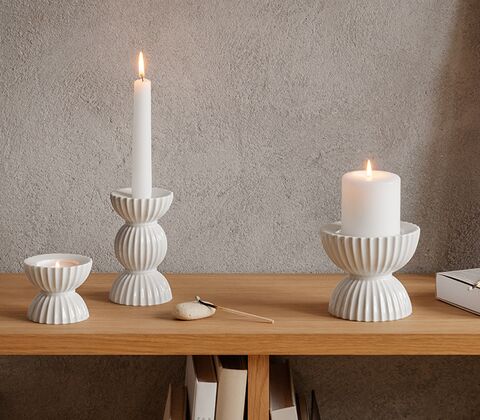 Lyngby Porcelæn Tura lysstage bloklys hvid Ø15,5 cm