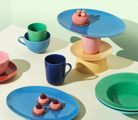 Lyngby Porcelæn Rhombe Color serveringsfad blå 28,5 cm