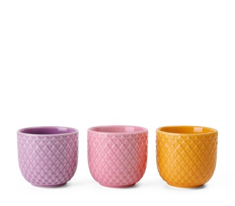 Lyngby Porcelæn Rhombe Color æggebæger 3 stk. gul/rosa/lilla Ø 5 cm