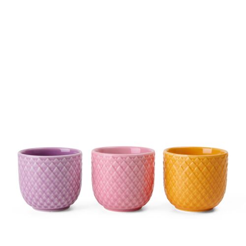 Lyngby Porcelæn Rhombe Color æggebæger 3 stk. gul/rosa/lilla Ø 5 cm