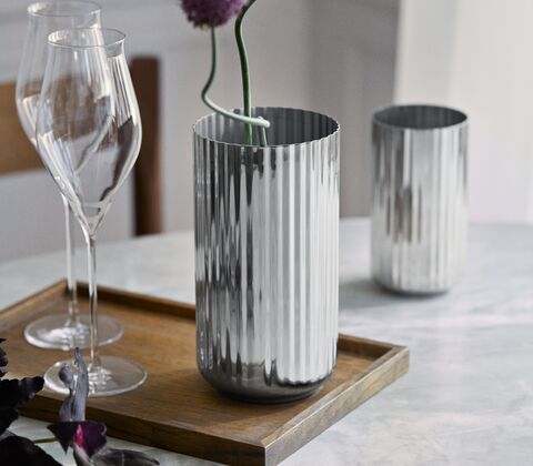 Lyngby vase rustfrit stål H 15,5 cm