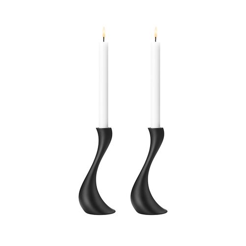 Georg Jensen Cobra lysestage mat sort 2 stk. small