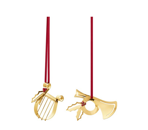 Georg Jensen Jul 2026 juleornamentsæt Posthorn & Harpe forgyldt