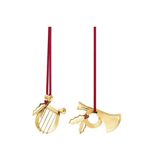 Georg Jensen Jul 2026 juleornamentsæt Posthorn & Harpe forgyldt