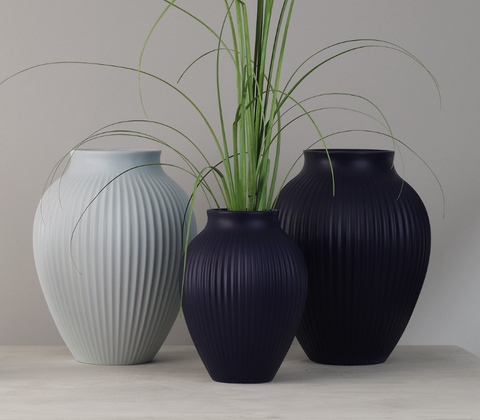 Knabstrup Keramik Ripple vase mat mørkeblå H 20 cm
