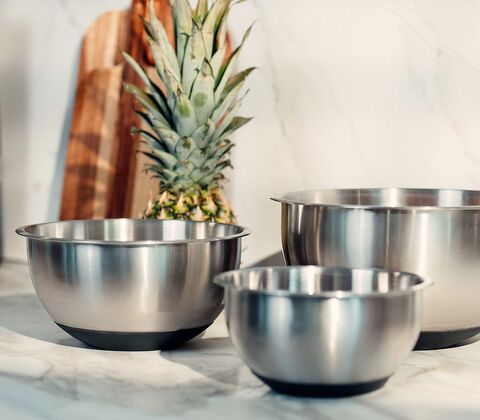 Sobczyk røreskålesæt med låg og silikonebund 3 stk. rustfrit stål