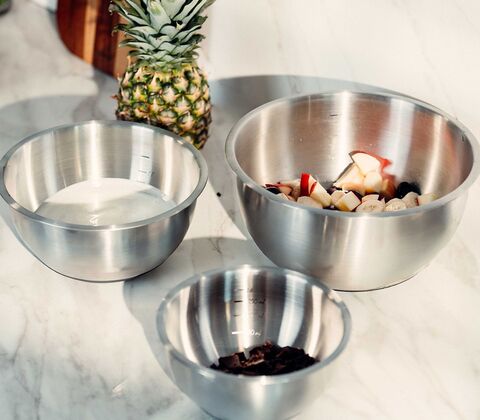 Sobczyk røreskålesæt med låg og silikonebund 3 stk. rustfrit stål