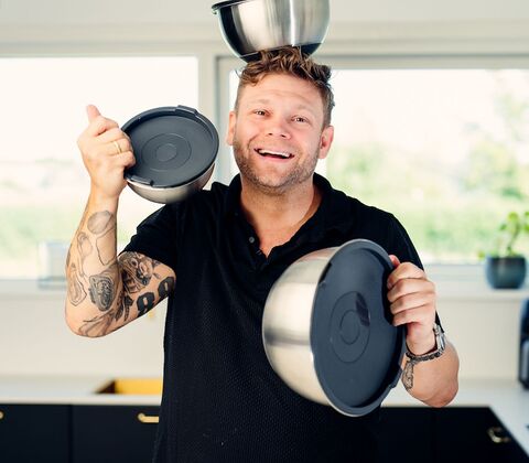 Sobczyk røreskålesæt med låg og silikonebund 3 stk. rustfrit stål