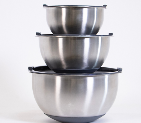 Sobczyk røreskålesæt med låg og silikonebund 3 stk. rustfrit stål