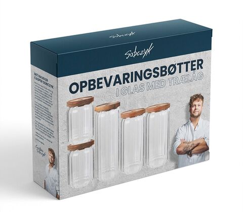 Sobczyk opbevaringsbøtter i glas med trælåg - 5 pak