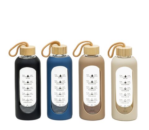 Motivations drikkeflaske glas/silikone 750 ml - assorterede farver
