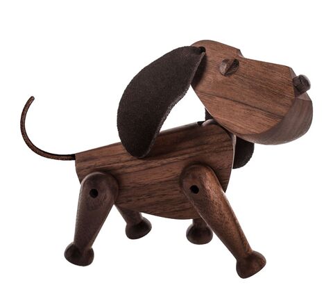 Architectmade Bobby træhund valnød 13 cm