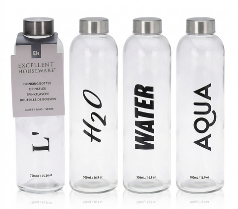 Drikkeflaske i glas 750 ml - 4 assorterede varianter