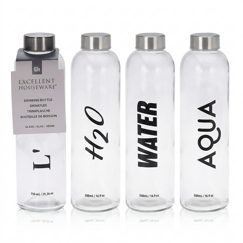 Drikkeflaske i glas 750 ml - 4 assorterede varianter