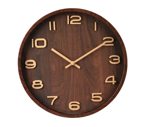 Vægur brun træ look Ø30,5 cm