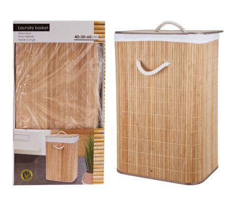 Vasketøjskurv foldbar bambus 40x30x60 cm