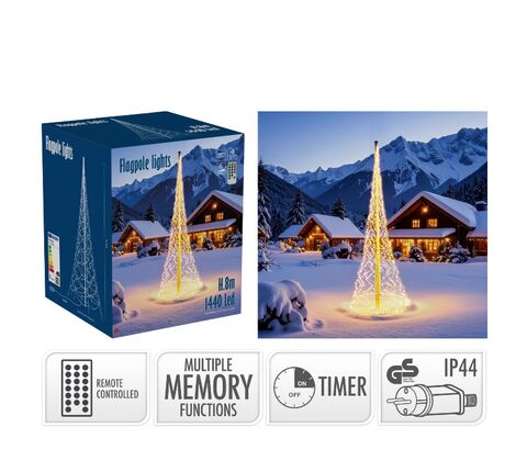 Flagstangslysnet 1440 LED H 8 x Ø 2 meter
