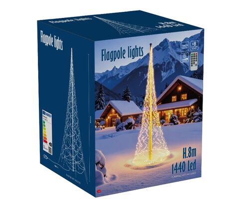 Flagstangslysnet 1440 LED H 8 x Ø 2 meter