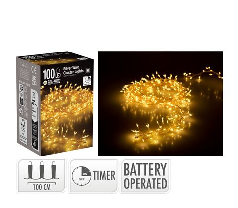 Klynge lyskæde 100 LED sølvtråd L 1 meter