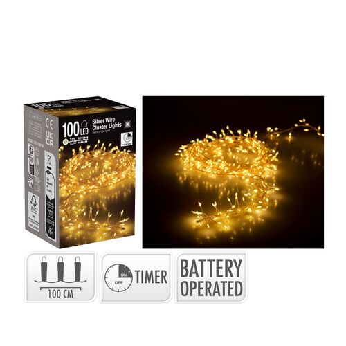 Klynge lyskæde 100 LED sølvtråd L 1 meter